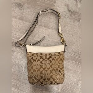 Vtg Coach 10402 Signature Y2K Crossbody Convertible Handbag Beige Leather Trim